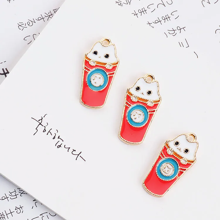 

MRHUANG 10pcs/lot Lovely Cartoon Cat Cup Gold-colour Enamel Charms 12*15mm For Braclets Jewelry finding DIY Craft