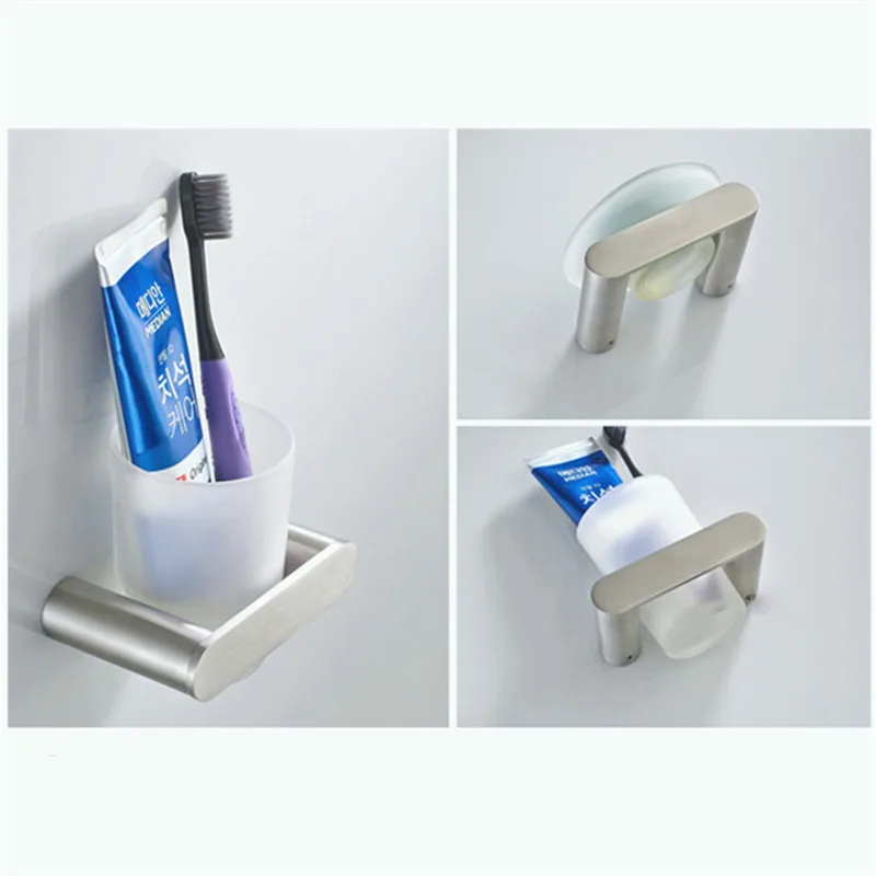 LIUYUE Bathroom Toothbrush Holder Chrome Stainless Steel Mirror Polished Square Toothbrush Cup Holder Hardware Accessories