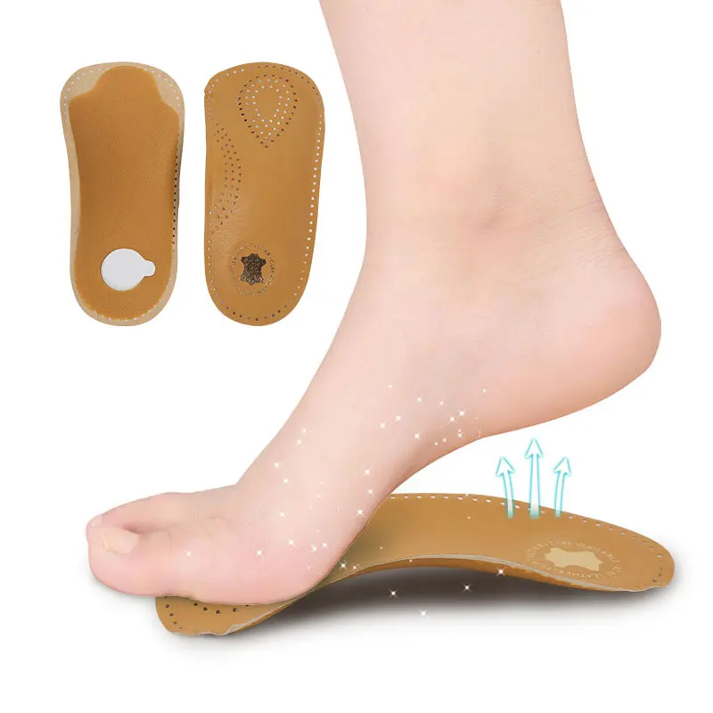 1Pair 3/4 Leather Ultra Light Thin Semi Rigid Orthotic with Metatarsal