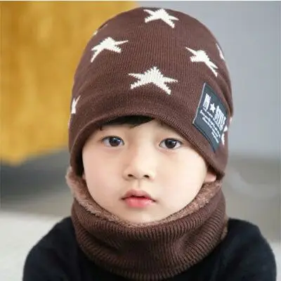 MAERSHEI/ г., теплая зимняя Балаклава для маленьких мальчиков, вязаные шапки, детский шарф для папы, 2 шт., шапки для девочек от 4 до 12 лет - Цвет: coffee
