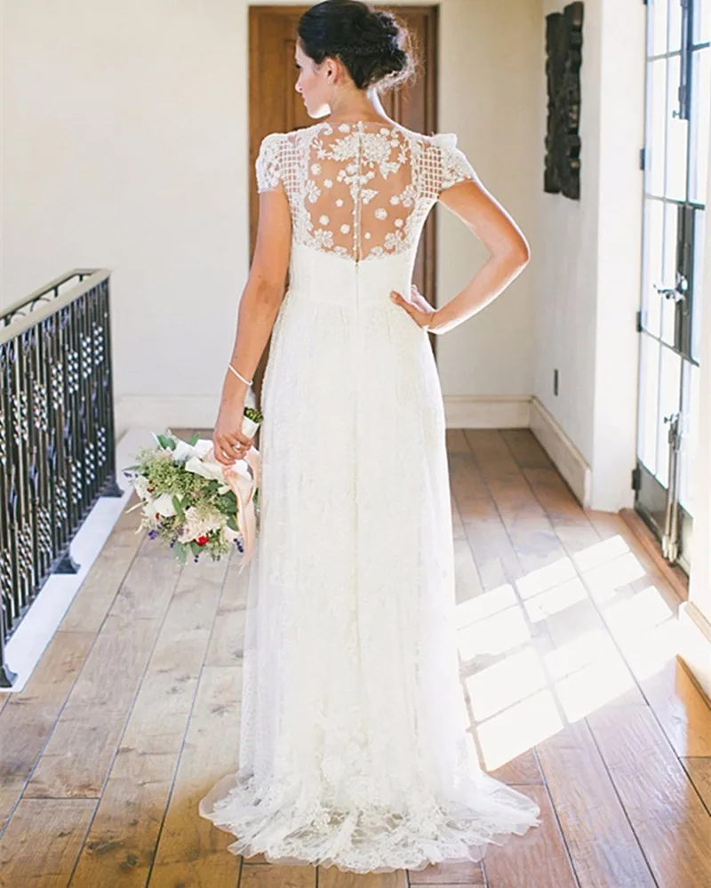 Vintage Boho Lace Beach Wedding Dress 2019 Elegant Appliques Short ...