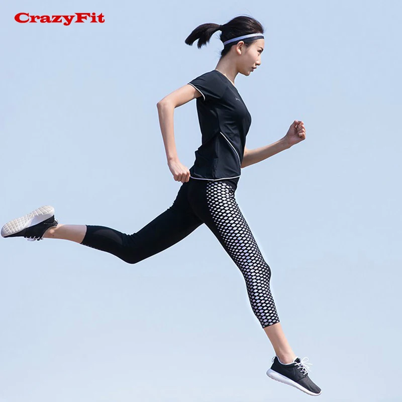 CrazyFit, спортивные женские колготки для фитнеса, йоги, отражающие, для ночного бега, Компрессионные Леггинсы, эластичная резинка на талии, лоскутные женские штаны