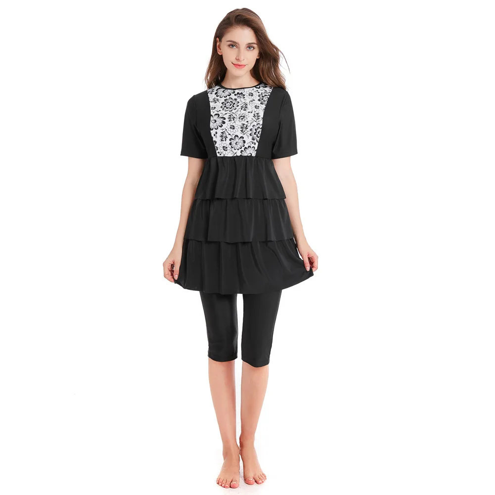 

Modest Full Cover Muslim Swimwear Plus Size Female Swimsuit Beach Bathing Suit Burkinis for Muslim Girls Sequins Printing