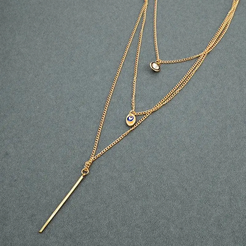 ATTRACTTO кристалл золотой цвет многослойное ожерелье цепи s для женщин аксессуары сглаза длинное многослойное ожерелье ювелирные изделия SNE150823