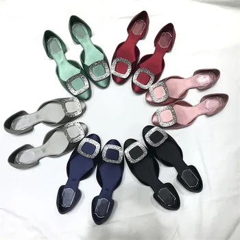 

Slik Leather Shoes Women Crystal Buckle Bling Bling Flats Casual Shoes Round Toe Slip-on Ladies Shoes Outdoor Sapato Feminino