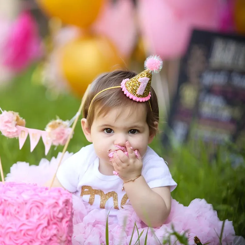 

New Creative Baby Birthday Party Elastic Hats 1/2/1/2/3/ Years Old Children's Hair Accessories Hair Band Shooting Props 6C0944