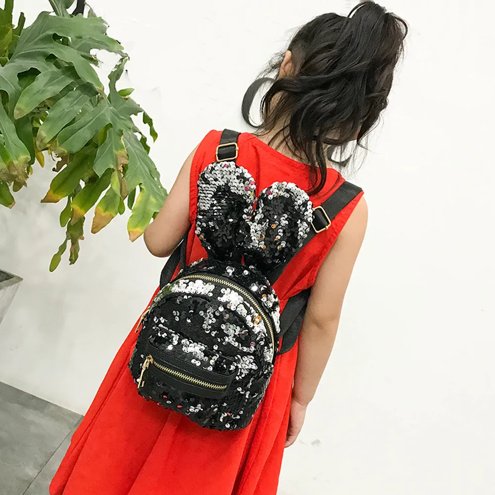 

3Pcs Fashion Student Children Sequins Backpacks+Drawstring Bag Rabbit ears cute backpack wholesale