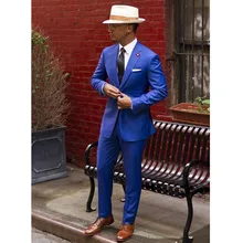 Classic Royal Blue Groom Tuxedos Cheap Slim Fit Notched Lapel 2016 Vintage Wedding Prom Men Suit ( jacket+Pants+tie)