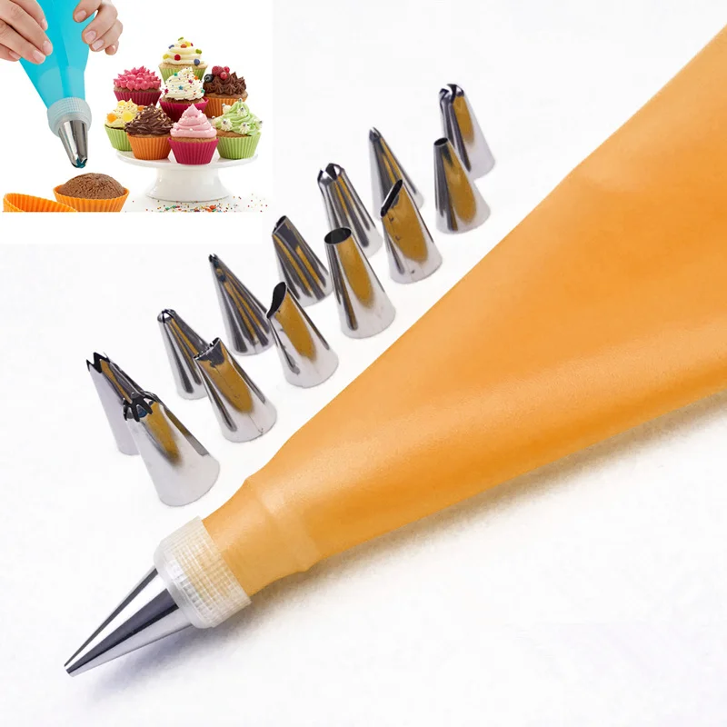 16Pcs/set TPU Silicone Icing Piping Cream Pastry Bag DIY Cake