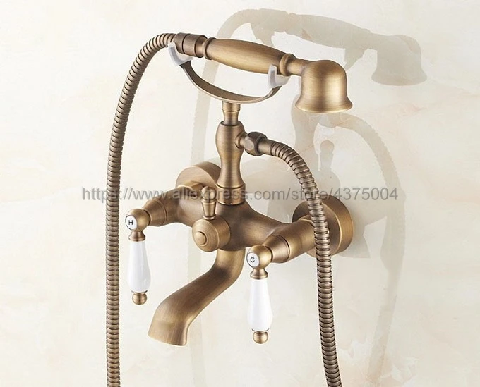 Antique Brass Tub Faucet Ceramic Handle & Handheld Shower Head Faucet Bathtub faucet set shower faucet set Ntf157