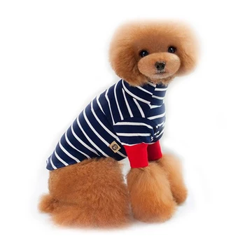 

Small Dog Pet Clothes Stripe Base Shirt High Collar Puppy Clothes Outfit Suit Blue White