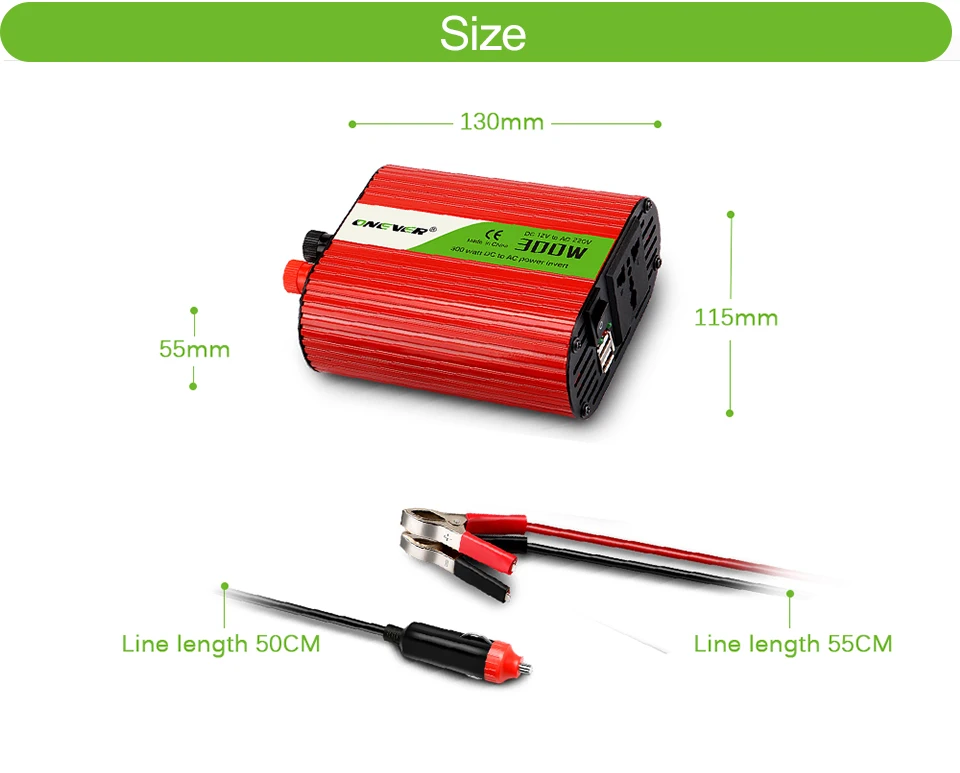 Onever инвертор 12 В 220 В 300 Вт инвертор с двойной usb зарядкой автомобильный преобразователь 12 В до 220 В 50 Гц трансформатор адаптер выход