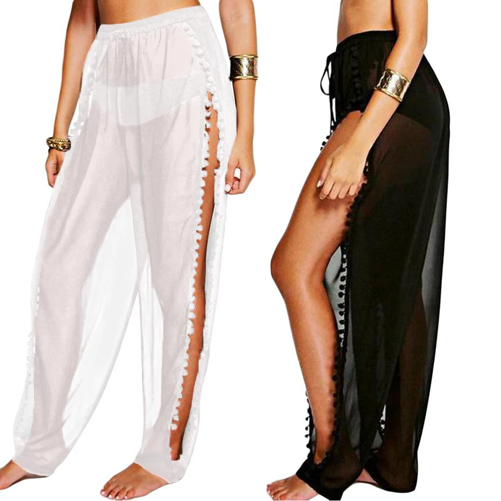 

Women Chiffon Bikini Cover Up Side Cut Swimwear Beach Transparent Pants Bathing Trousers Summer Swim Clothes