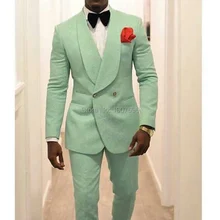 Mint Green Men Groom Tuxedos for Wedding Suit 2018 Shawl Lapel Two Piece Jacket Pants Formal Man Blazer Latest Style