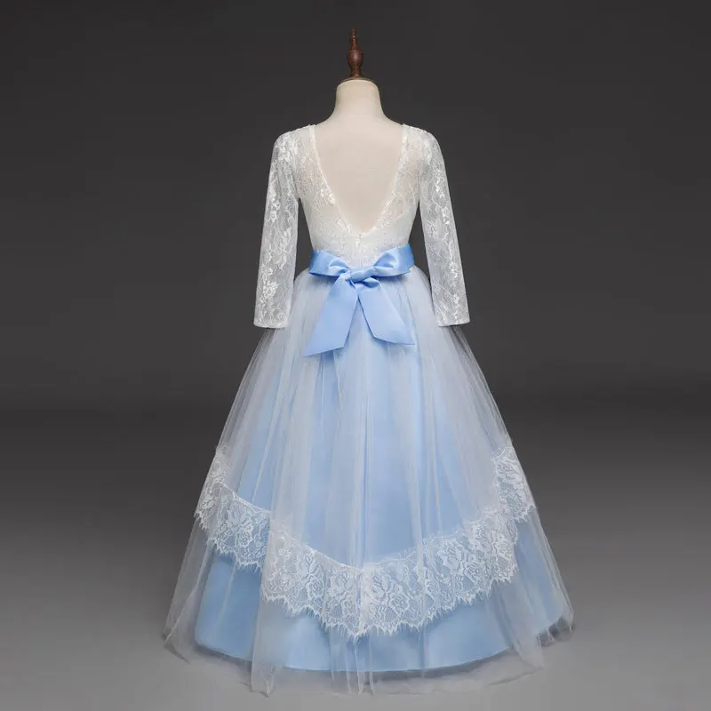 Flower Girls Dress 2018 New Cute Princess Party Wedding Gown Long Sleeve Kids Lace Dresses For Girls 10 Years Children Costumes (4)