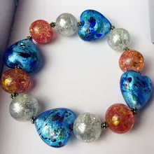 Изготовленный вручную муранское стекло серебряная фольга синий стеклянный в форме сердца свадебный подарок стеклянный браслет ювелирные изделия аксессуары