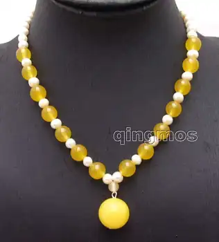 

SALE 6-7mm Natural White Pearl & 8mm yellow bead and 18mm yellow Pendant 17" necklace-ne5991 Wholesale/retail Free ship