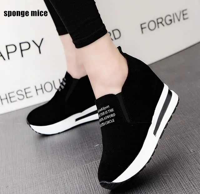 

New High Heel Casual black/Red Women Sneakers Platform Shoes Breathable Height Increasing Shoes Muffin wedges with thick soles