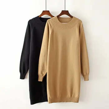 

plus size Women Sweaters And Pullovers Long Sleeve Long Knitted Sweater Dress Casual Solid Winter Jumper Pull Femme