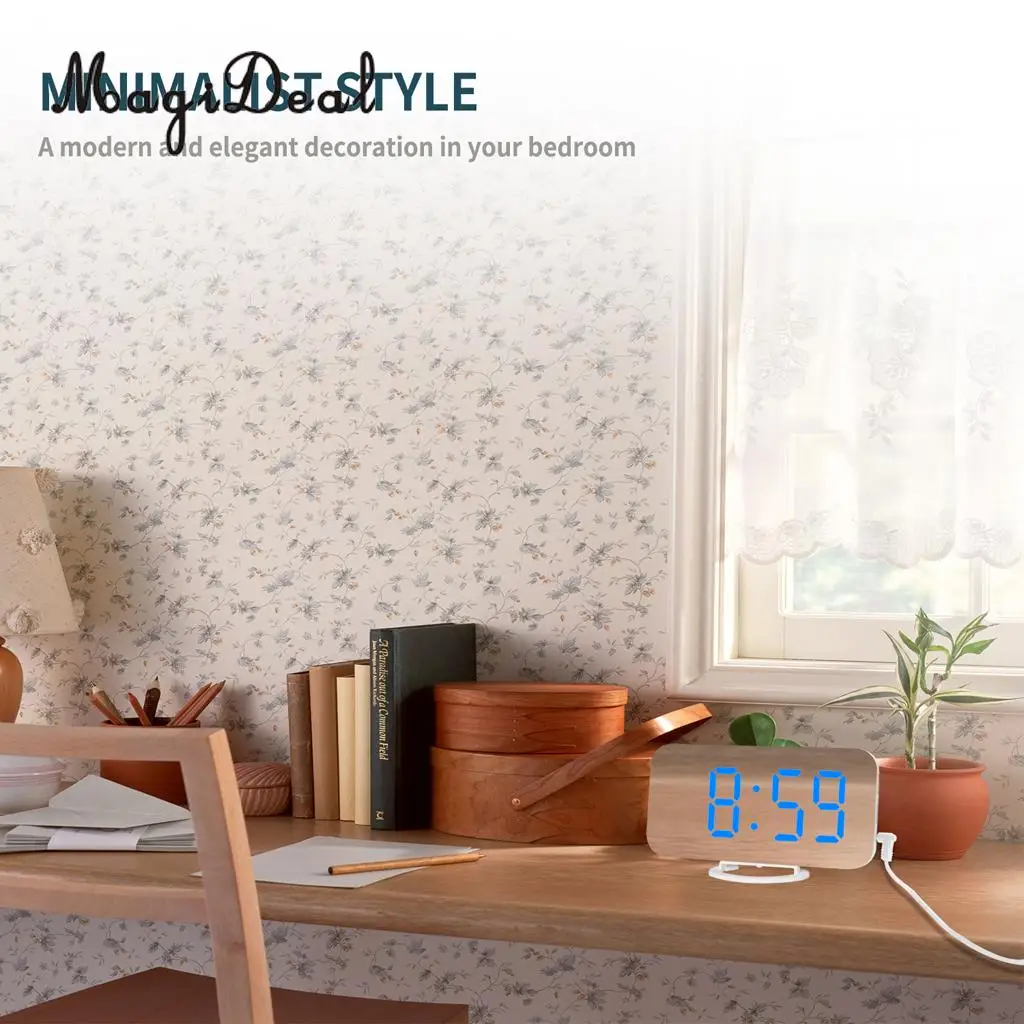 Phone Charging USB Alarm Clock Digital Clock with Large Easy-Read LED Display Diming Mode Snooze Function Mirror Surface