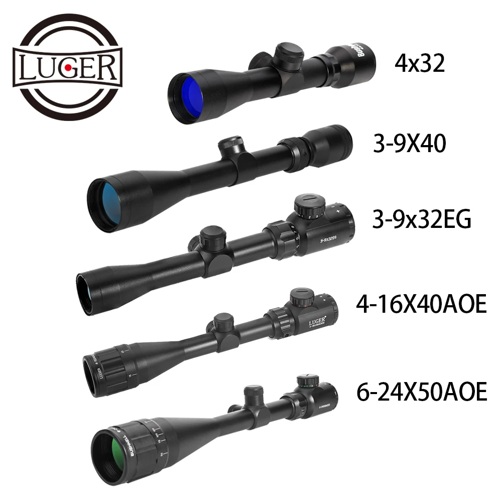 Online LUGER 3 9x40 Hunting Scopes 4 16x40 Optics Rifle Scopes 6 24x50 Tactical Riflescope 4X32 Sniper Scope For Airsoft Air Guns