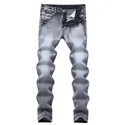 Для мужчин 2018 Новый осень-зима джинсы светло-серый Эластичный Зауженные джинсы брюки молодежи обтягивающие джинсы Для мужчин одежда 6150