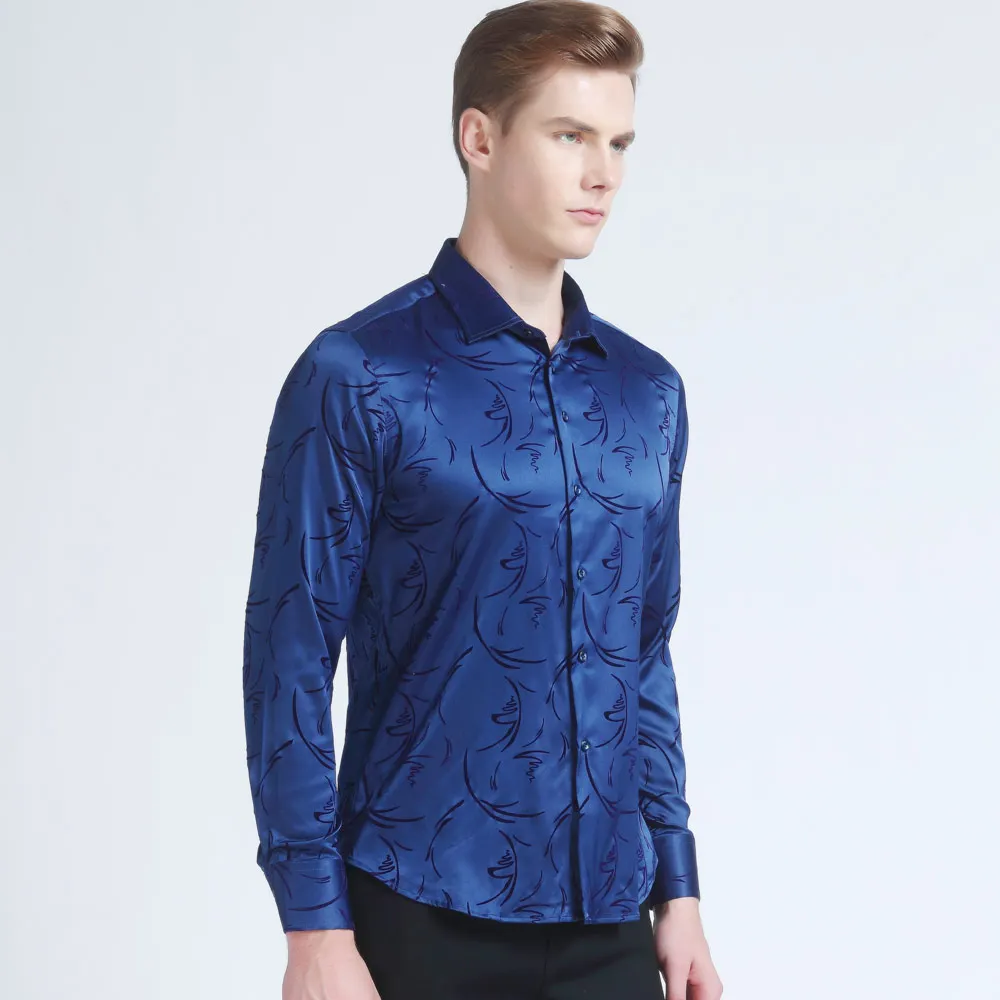 Mwxsd brand Men's Printed Tuxedo Shirts Wedding Party Long Sleeve Silk Mercerized Plus Size 4xl 5XL