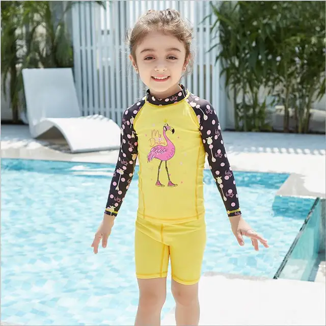 Flamingo 3 9 years old girls swimsuit children Swimwear Summer Beach