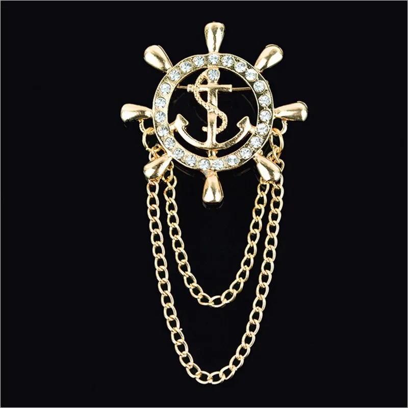 

Qmarry2019 Navy wind chain tassel anchor rudder Brooch Pin Dress Rhinestone Decoration Buckle Pin Jewelry Brooches For Men Women