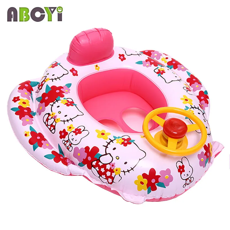 

8 Styles! Cute Kitty Baby Swimming Laps Kids Swimming Rings Thicken Swim Trainer Seat Inflatable Baby Boat with Speaker