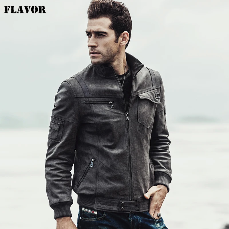 2017 NEW Mens Motorcycle Real leather jacket Male Bomber