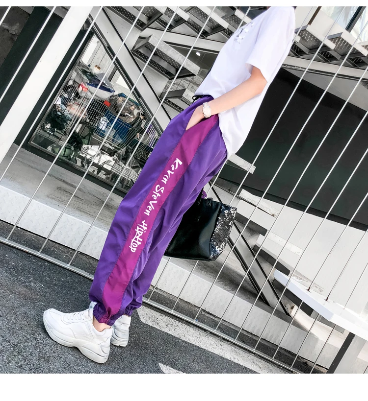 CheerSolo Hip Hop Loose Pants Women Harajuku Purple Sweatpants Side Striped Letter Print Black Trousers Street Style sweatpants