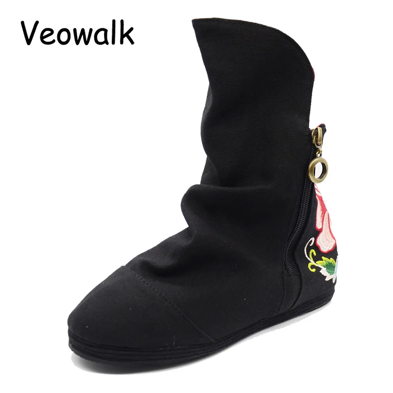 Veowalk/Женские повседневные короткие ботильоны из джинсовой ткани с цветочной