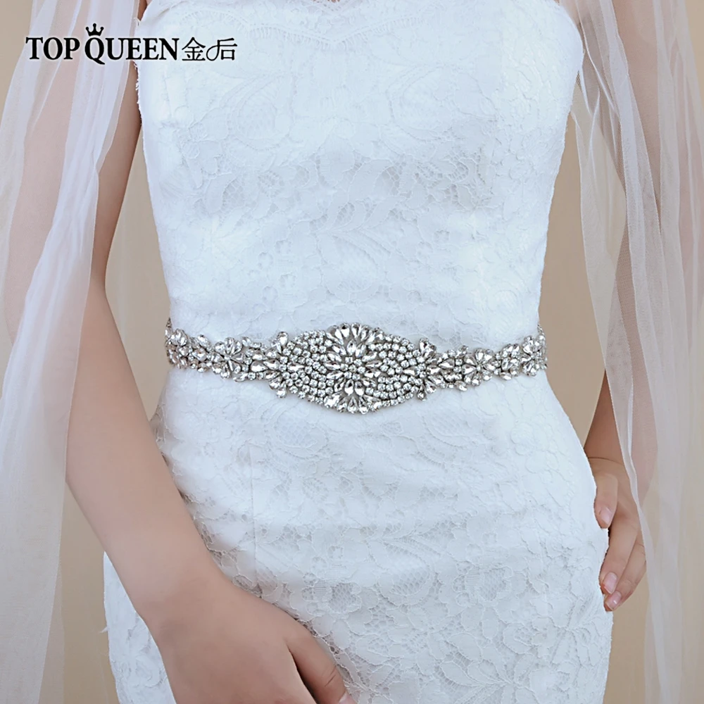 TOPQUEEN S123B Handmade Diamond Wedding Accessory Belt Sashes Bridal