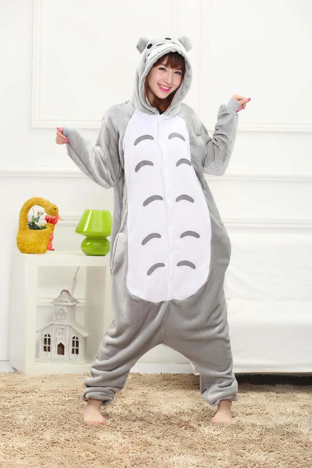 Зимняя пижама в виде животного для взрослых, наборы, мультяшная Праздничная Пижама для костюмированной вечеринки, пижама с единорогом, Ститч кугуруми, для женщин и мужчин, фланелевая с капюшоном - Цвет: Totoro
