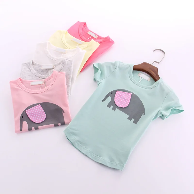 

Children's summer girls T-shirt cotton short sleeved printing elephant