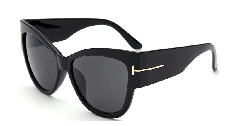 Кошачий глаз, большая оправа, солнцезащитные очки для мужчин и женщин, модные Оттенки UV400, винтажные очки 47258 - Цвет линз: Light Black