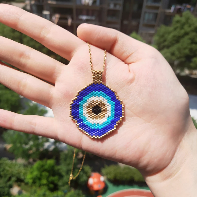 

FAIRYWOO Miyuki Turkey Evil Eye Necklace Handmade Friendship Gifts For Woman Lover Big Pendant Accessories Golden Chain Choker