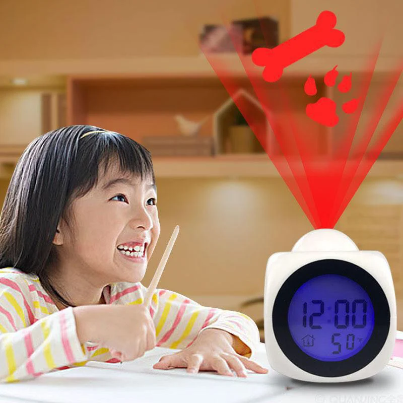 

Thermometer Function LED Digital Talking Voice Prompt Display Time Projection Alarm Clock Snooze Desk Alarm Clock Light