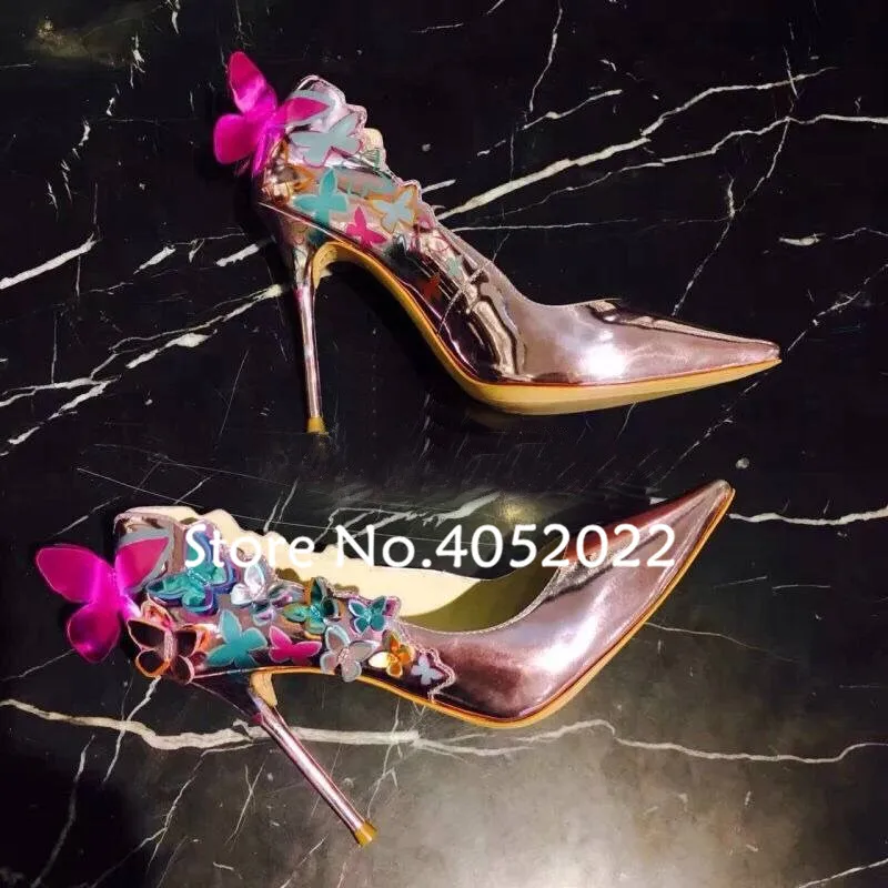 YUE JABON/роскошные кожаные туфли на высоком каблуке; женские туфли-лодочки с острым носком, украшенные бабочками и цветами; цвет розовый, фиолетовый; женская свадебная обувь