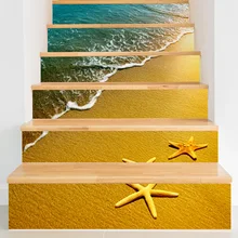 Beach Blue Sea Starfish Stair Stickers 6pcs/Set House Home Decor Vinyl Art Stair Decals Room Stairs Decoration Drop Shipping