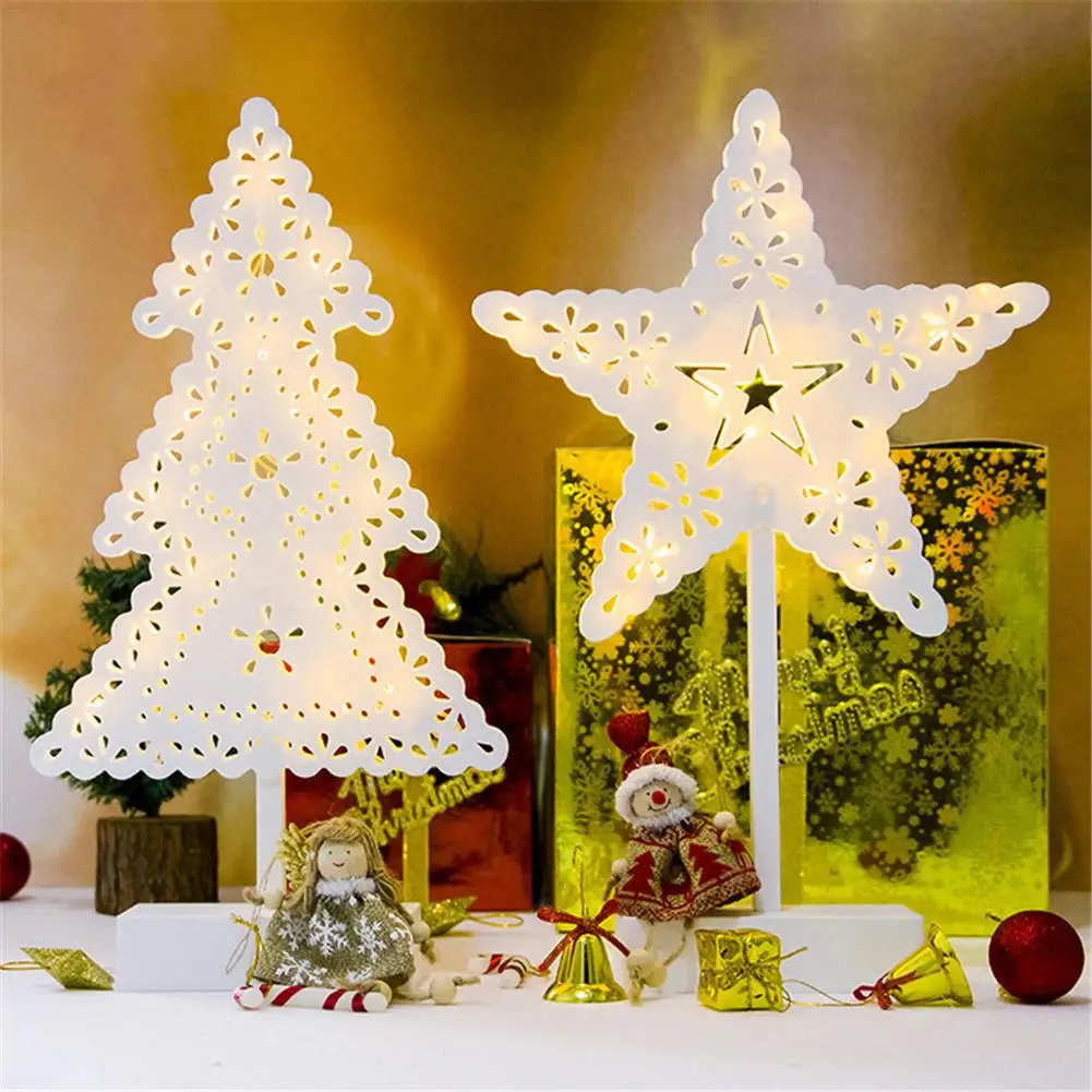 

Christmas ornaments cutout Christmas tree desktop decoration ornaments Creative white Christmas decorations with LED lights
