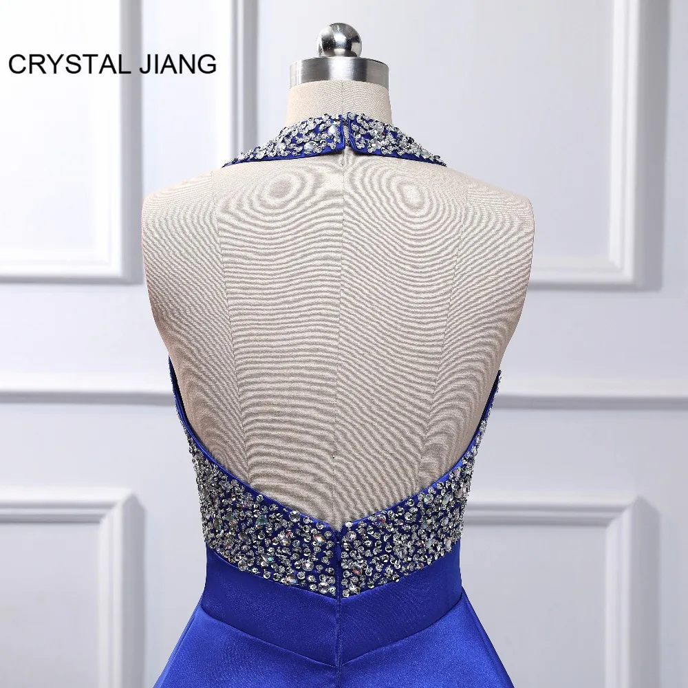 Hot Sale Cocktail Party Dress Robe cocktail Halter Heavy Beading Royal Blue Satin Sexy Open Back Short Mini Cocktail Dress