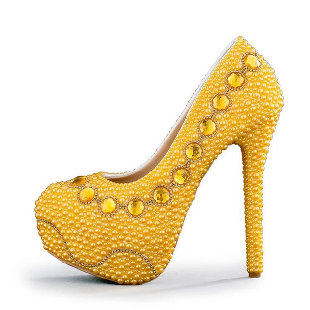 2017 New Designer Yellow Bridal Shoes Handmade Pearl Wedding Party 2017 New Designer Yellow Bridal Shoes Handmade Pearl Wedding Party Lady Formal Dress Stiletto