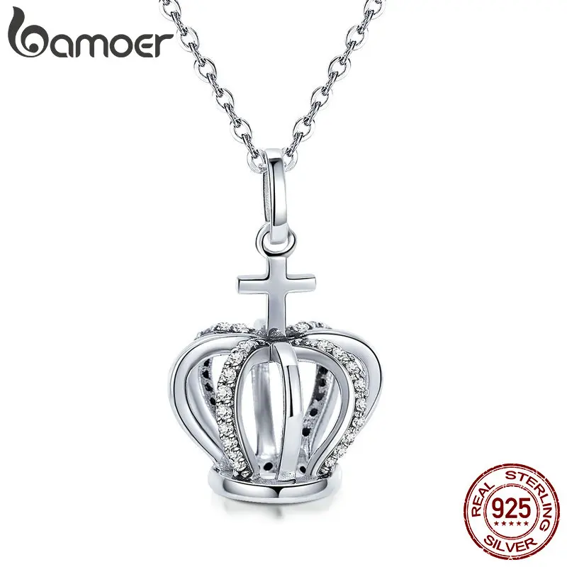

BAMOER Fashion 925 Sterling Silver Women Princess Crown Queen Crown & Cross Pendant Necklaces Sterling Silver Jewelry SCN258