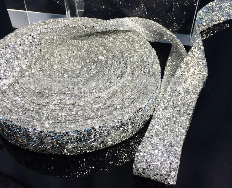 1 Yard 3cm Width Hot Fix Sparkle Clear Point Glass Crystals Beads Ribbon Trim Lace For Sewing Wedding Dress Belt Craft