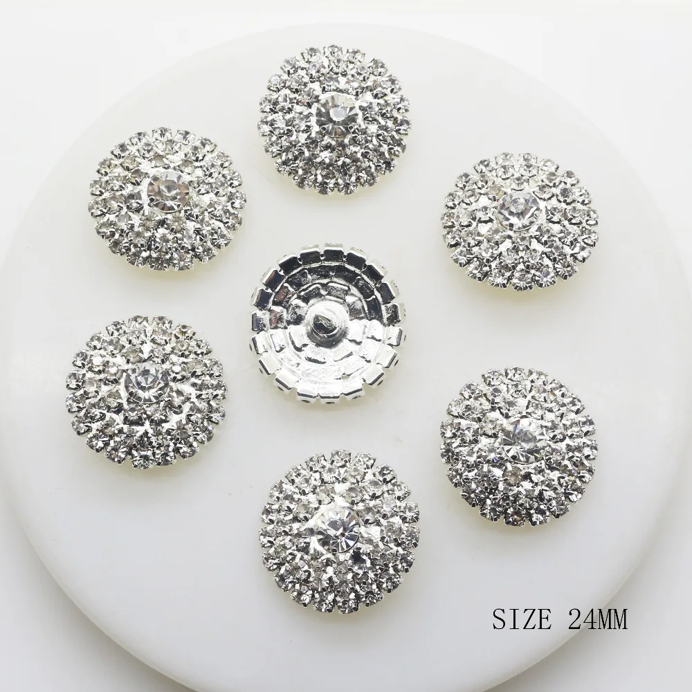 New Rhinestones Button 5pcs/lot 24mm Round Silver Buttons For Clothing Diy  Accessories Sweater Overcoat Inlaid Metal Dress Decor