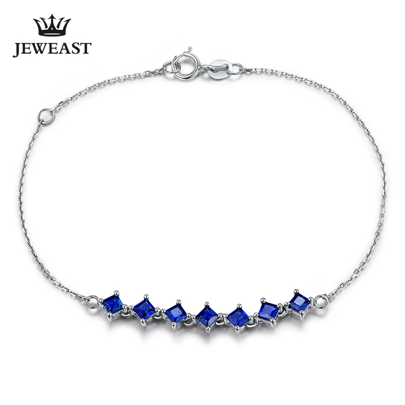 

Natural sapphire 18k Pure Gold Female Bracelets Fine Jewelry Gift Girl Thin Trendy Solid 750 Real Bangle Party Good Nice