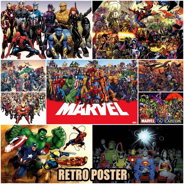 marvel super hero posters kraft paper collage paintings decorative