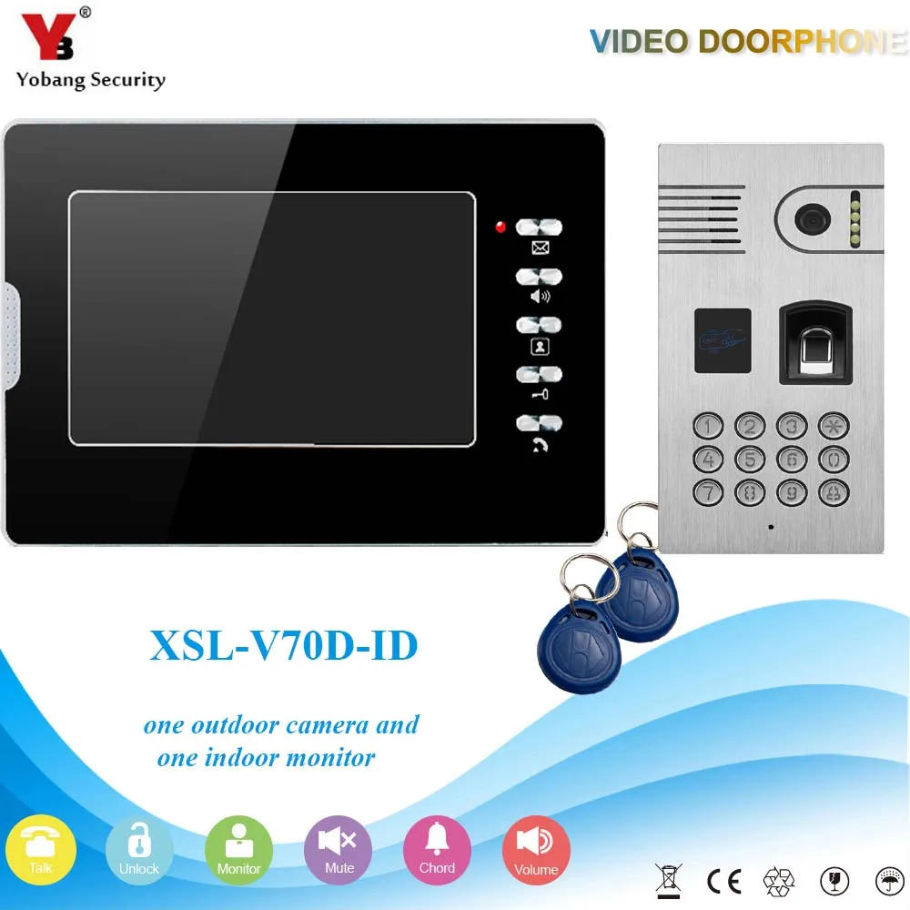 YobangSecurity видеодомофон 7 дюймов монитор видео дверной звонок отпечатков пальцев пароль Камера Системы RFID Доступа Управление - Цвет: V70DIDFR1V1